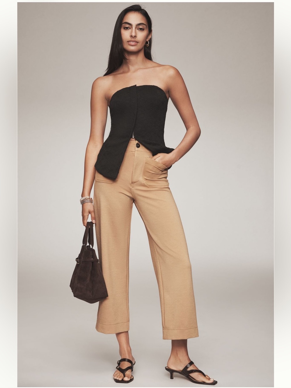 Maeve Colette Knit High-Rise Wide-Leg Cropped Pants 31 Tall